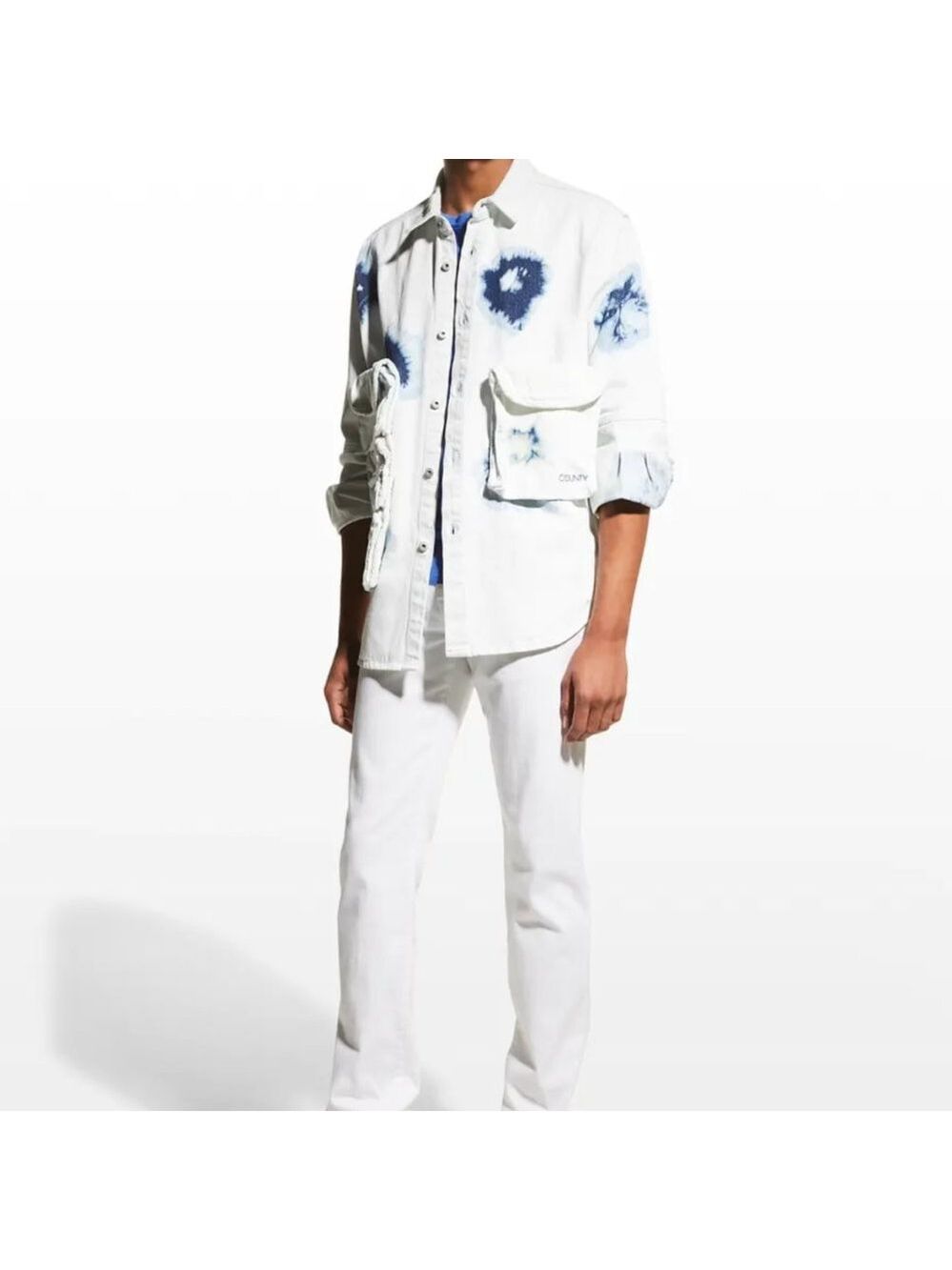 MARCELO BURLON Men's Shibori 4-Pocket Denim Shirt